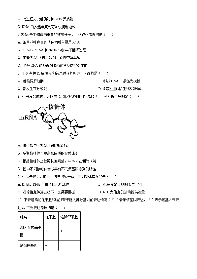 精品解析：山西省太原市2023-2024学年高一下学期7月期末生物试题（原卷版）第2页