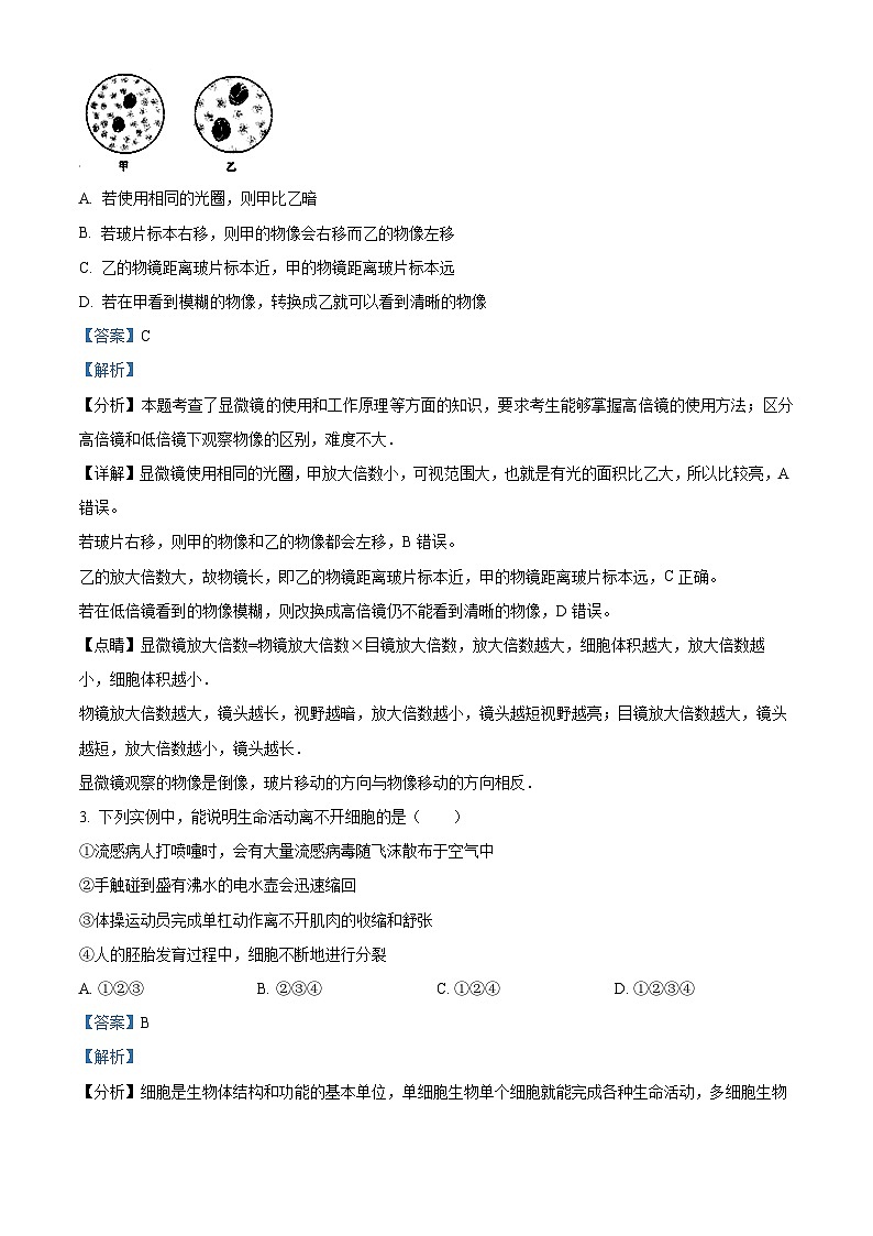 陕西省西安市部分学校联考2024-2025学年高一上学期11月期中生物试题  Word版含解析第2页