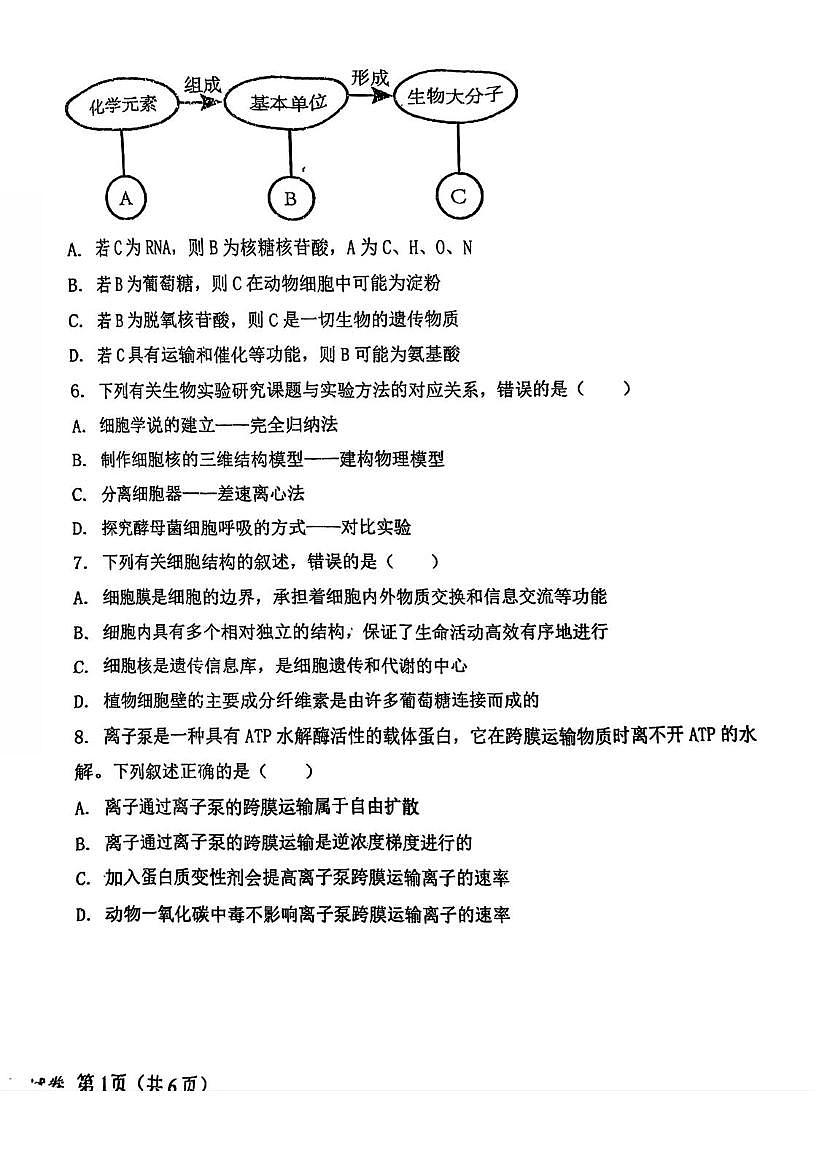 天津市滨海新区田家炳中学2025-2026学年高一上学期第二次月考生物试卷（月考）第2页