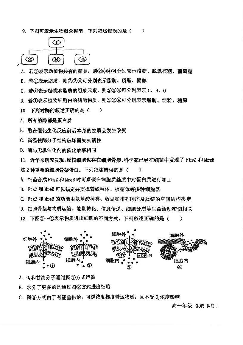 天津市滨海新区田家炳中学2025-2026学年高一上学期第二次月考生物试卷（月考）第3页