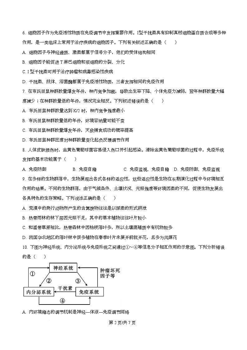 广东省东莞市五校（一中、莞外、高级、实验、六中）联考2025-2026学年高二上学期12月期中生物试题（原卷版）第2页