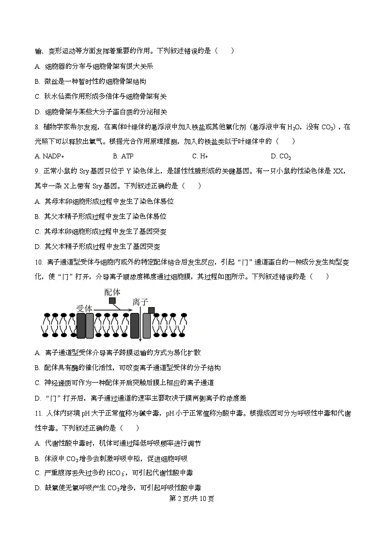 2026届浙江省高三1月适应性考试生物试卷（原卷版）第2页