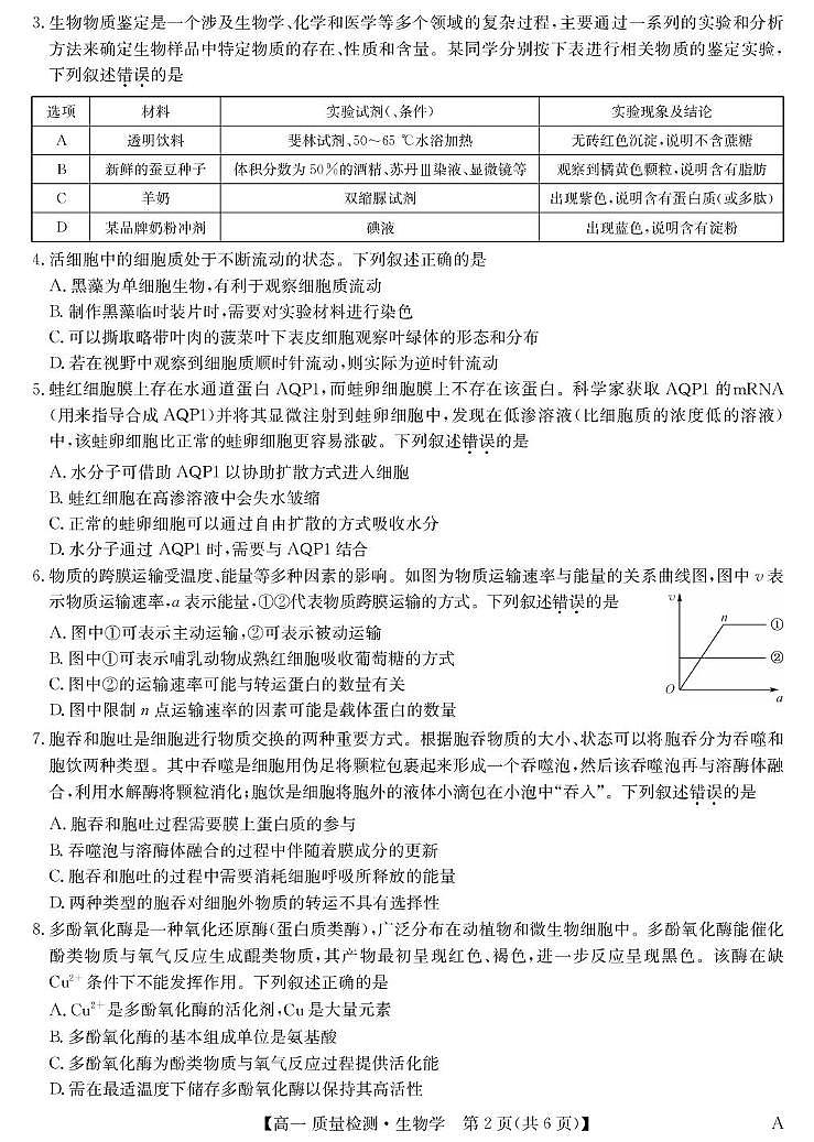 生物-高一质量检测 （A）第2页