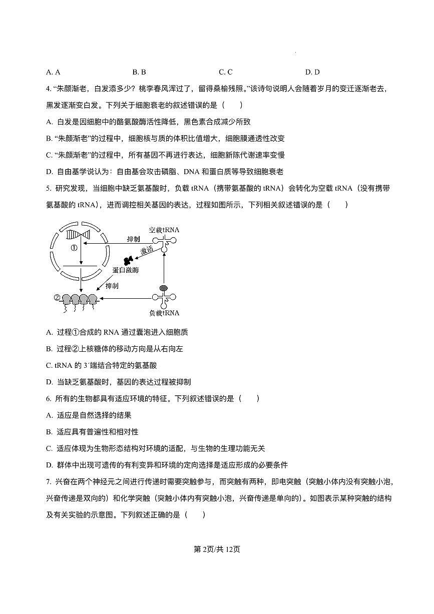 黑龙江省哈尔滨市香坊区哈尔滨市第六中学校2025-2026学年高三上学期1月期末生物试题+答案第2页