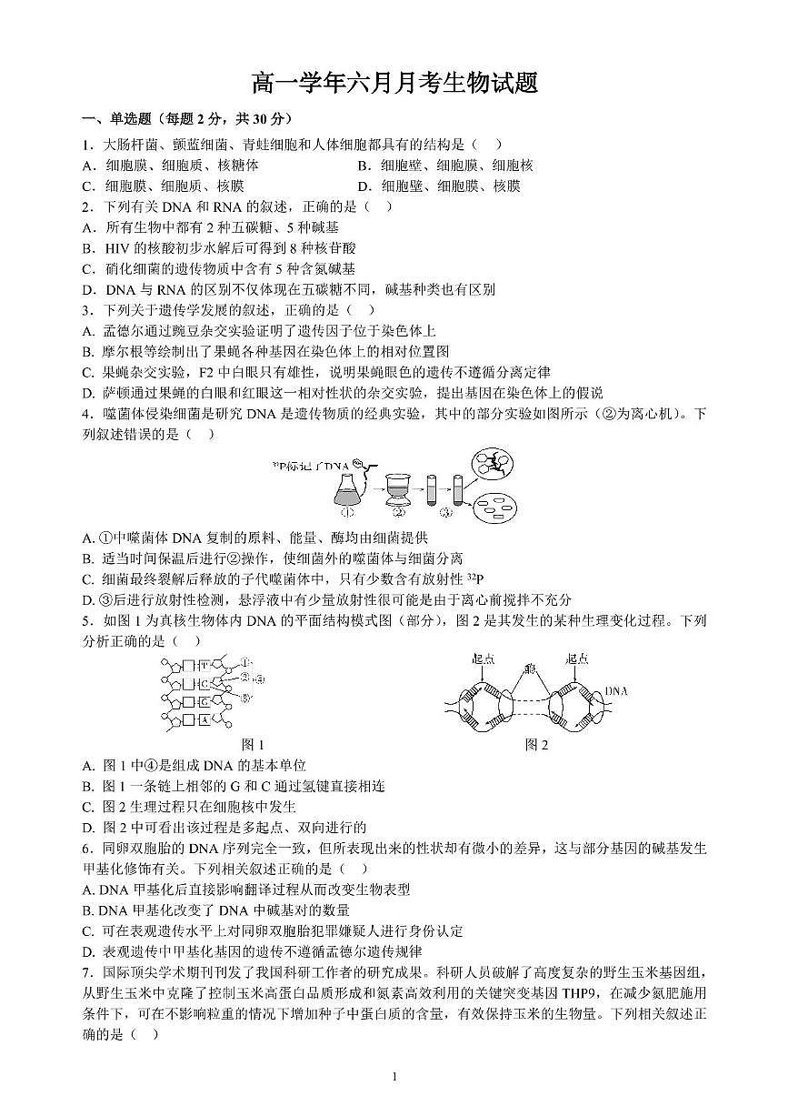 黑龙江省齐齐哈尔市第八中学校2024-2025学年高一下学期6月月考生物试卷 月考题第1页