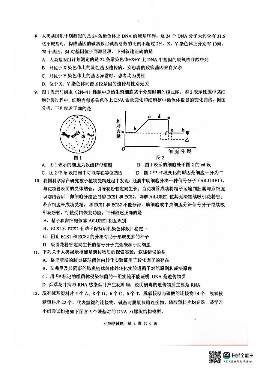 安徽省江南十校2023-2024学年高一下学期5月月考生物试卷（无答案）第3页