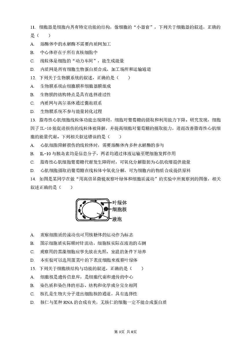 河南省许昌市禹州市第三高级中学2025-2026学年高一上学期1月月考生物试题（月考）第3页