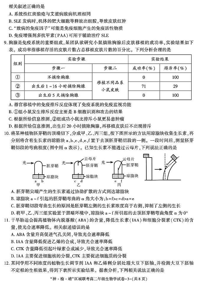 陕西省“神 榆 靖”区域联考 2025-2026学年高二上学期第2次月考生物试题（月考）第3页