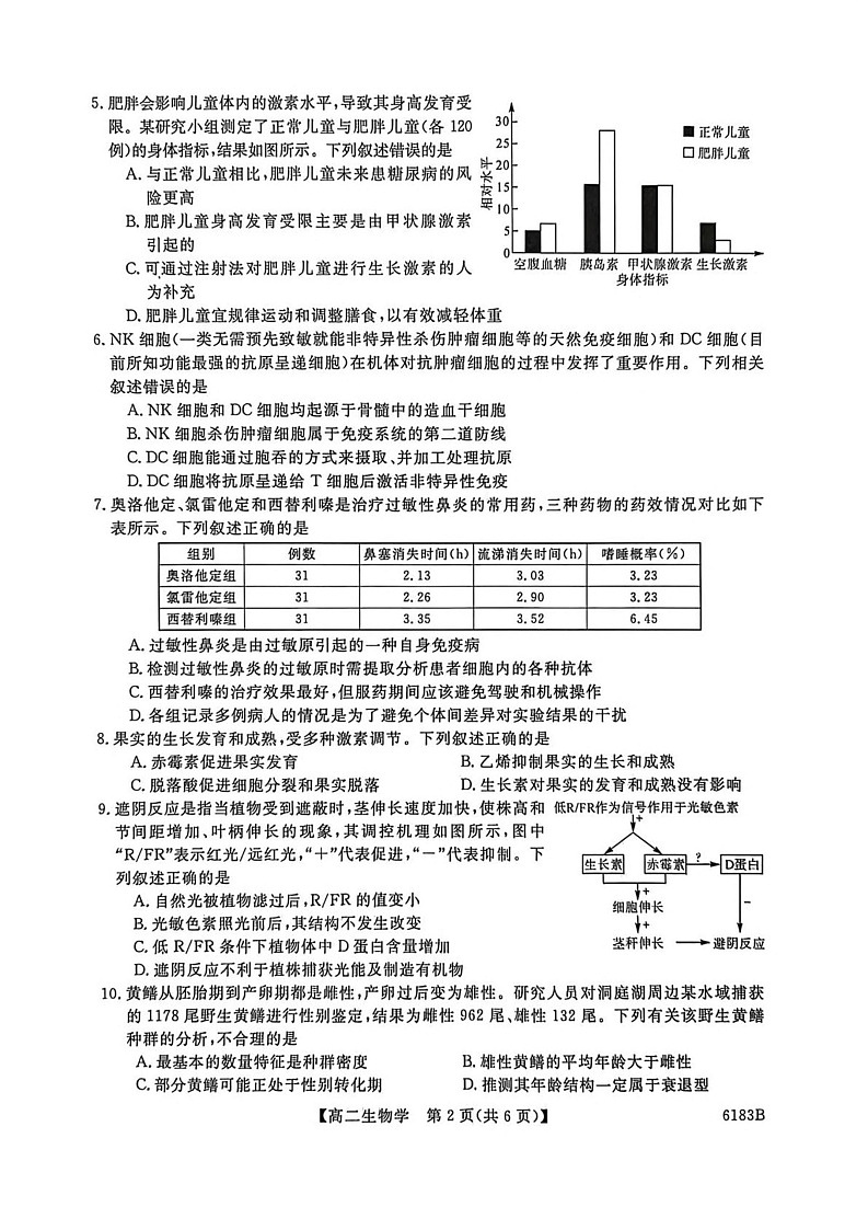 吉林省吉林市外五县各高中2025-2026学年高二上学期1月期末考试生物试卷第2页