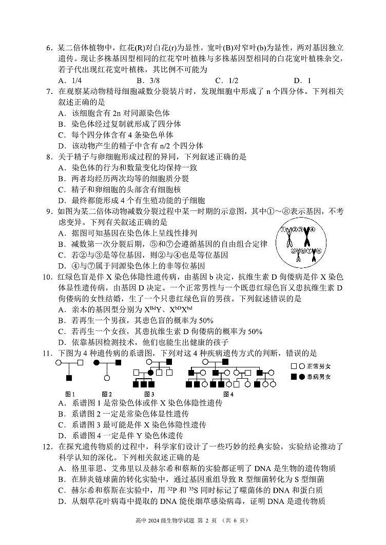 四川省成都市蓉城名校联盟2024-2025学年高一下学期期末考试生物试卷（无答案）第2页