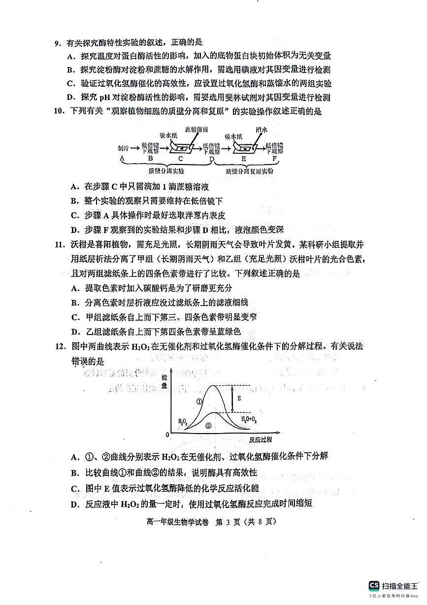 天津市河西区2024-2025学年高一上学期1月期末考试生物试卷（无答案）第3页