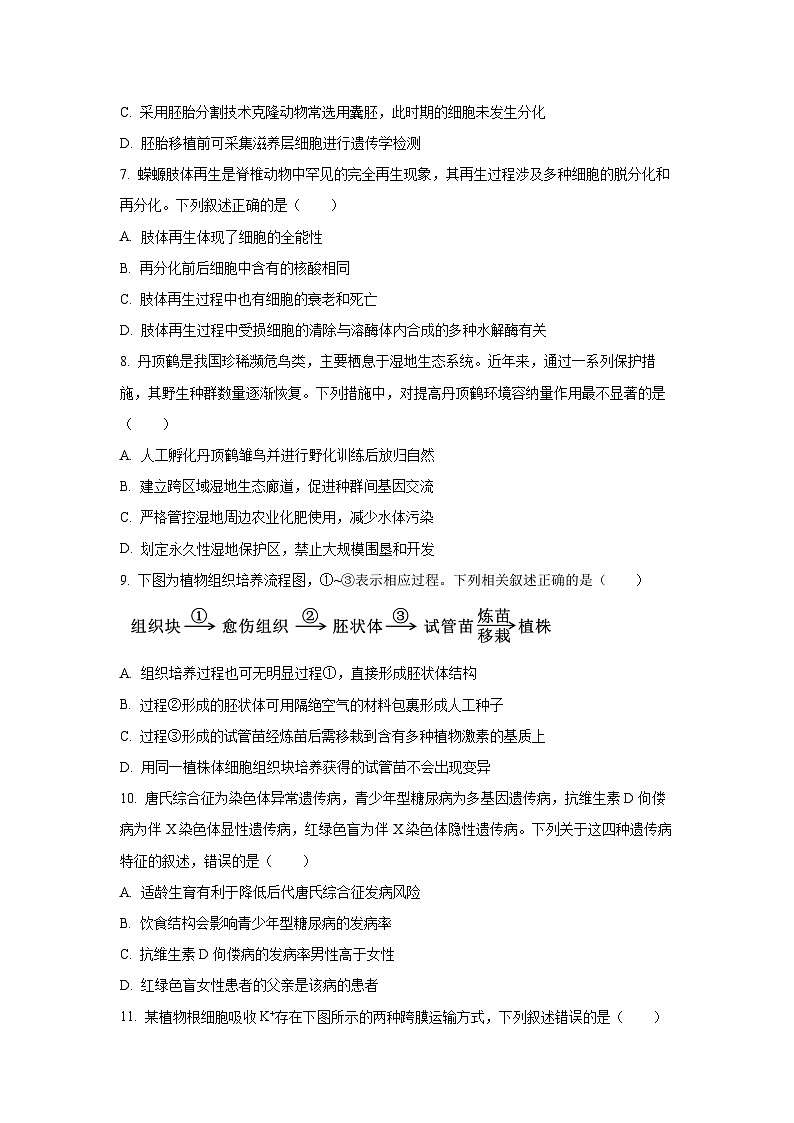 2026届浙江省绍兴市高三上学期12月一模生物试卷（学生版）第2页