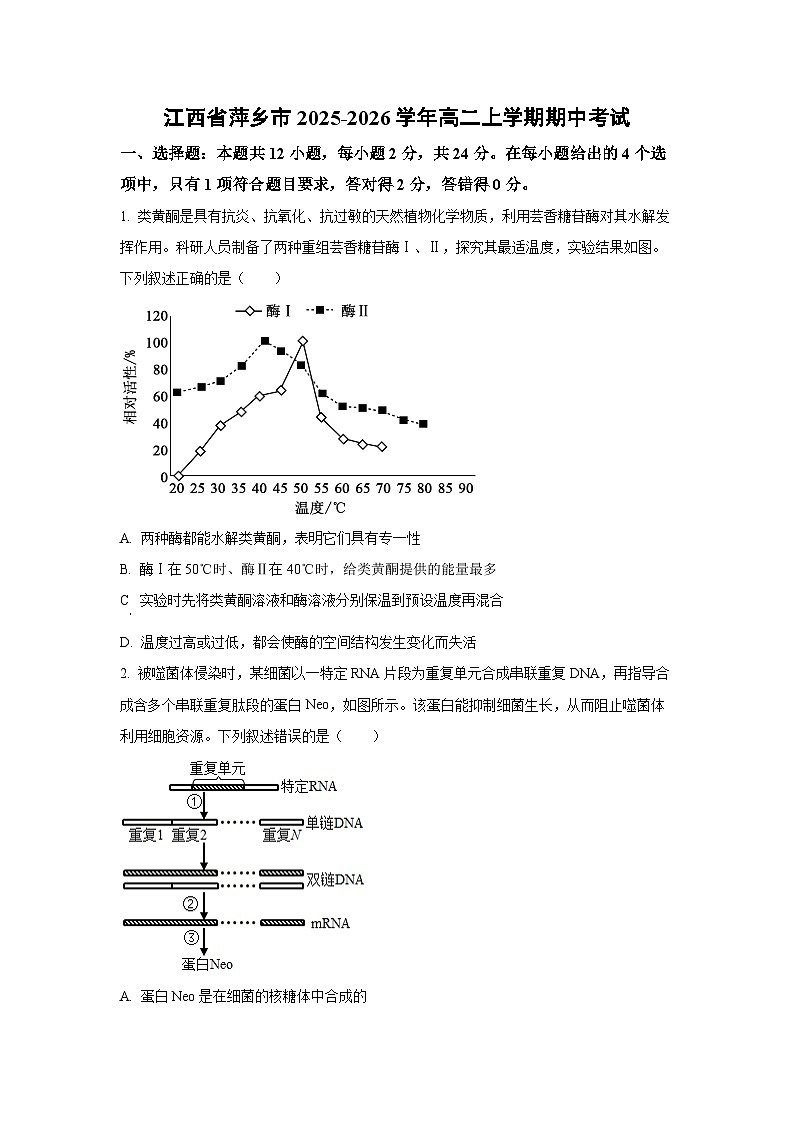 2025-2026学年江西省萍乡市高二上学期期中考试生物试卷（学生版）第1页