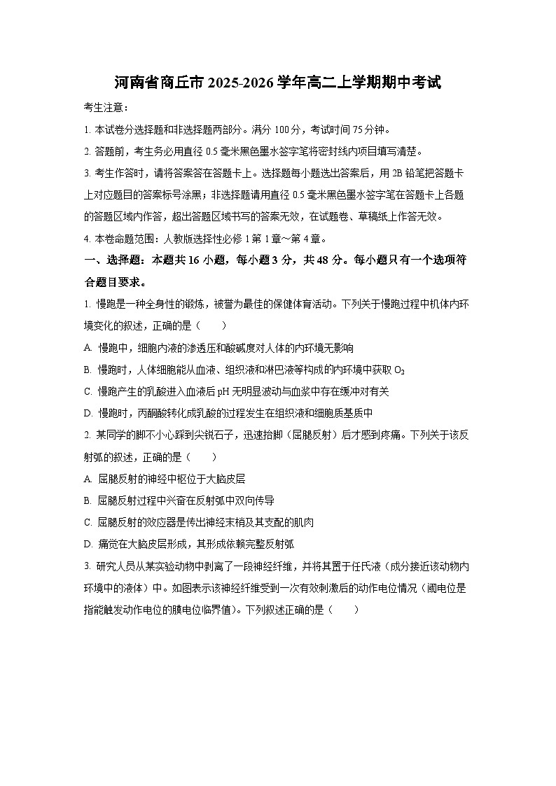 2025-2026学年河南省商丘市高二上学期期中考试生物试卷（学生版）第1页