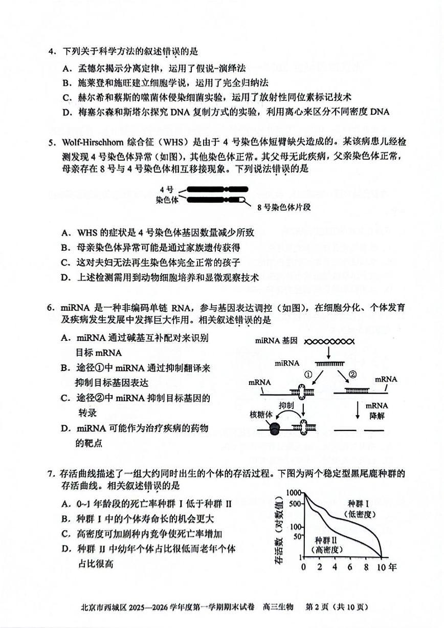 2025-2026学年北京市西城区高三上学期1月期末考试生物试题（无答案）第2页