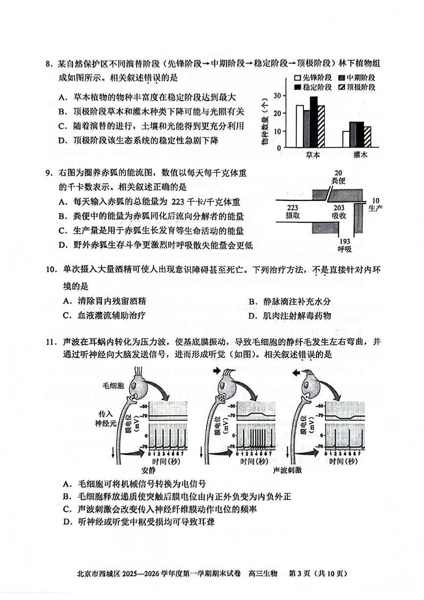 2025-2026学年北京市西城区高三上学期1月期末考试生物试题（无答案）第3页