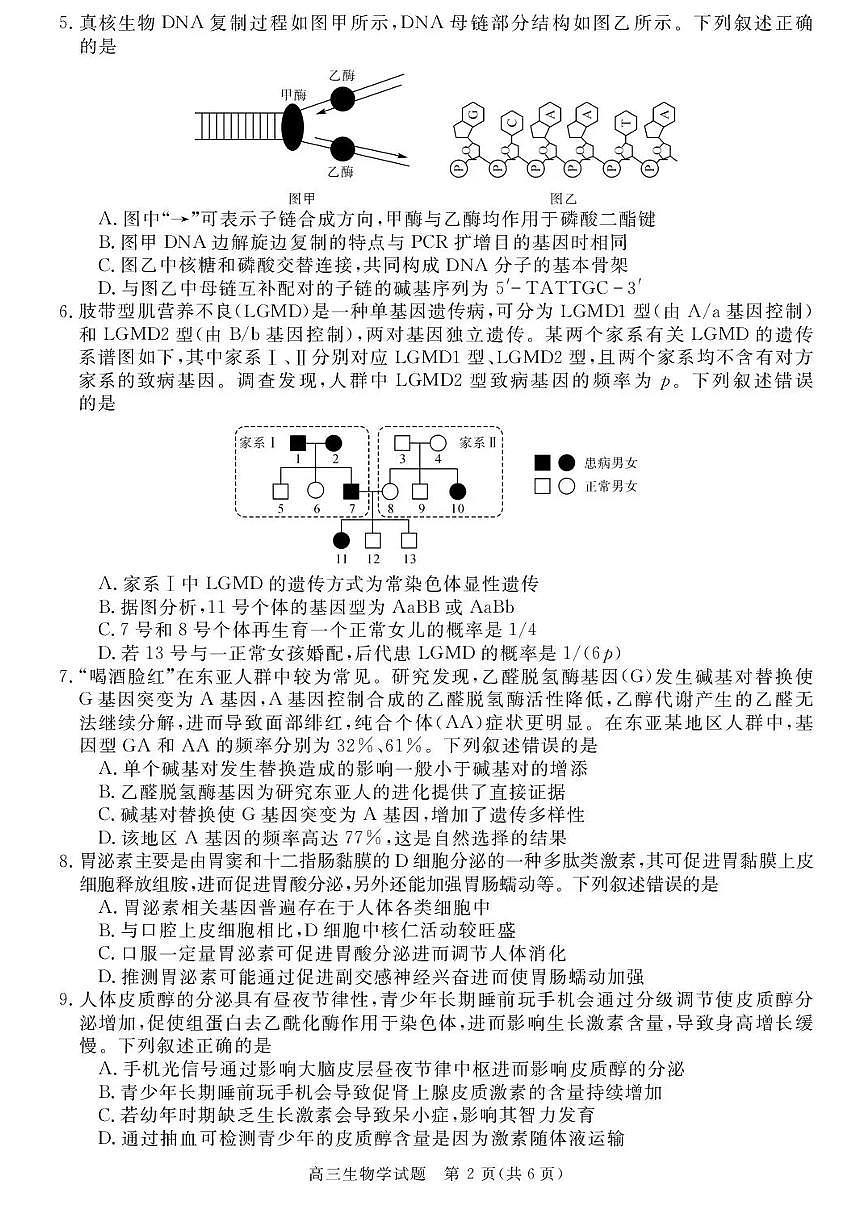 安徽省华师联盟2025-2026学年高三上学期1月质量检测生物试卷+答案第2页