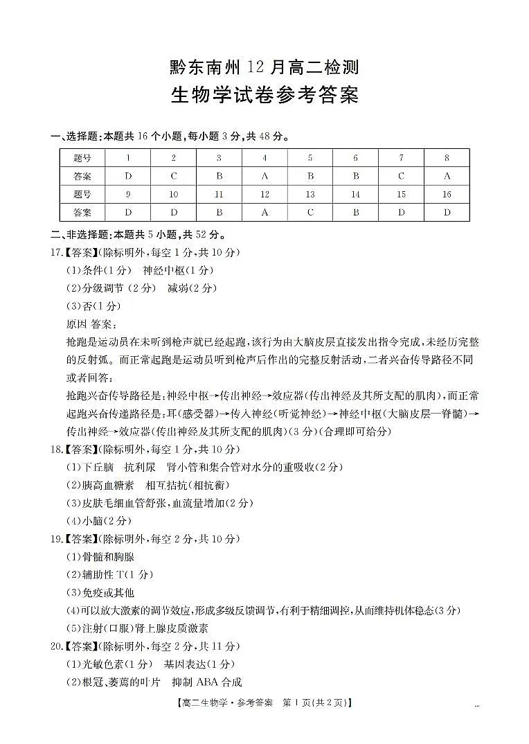 生物学答案_扫描版第1页
