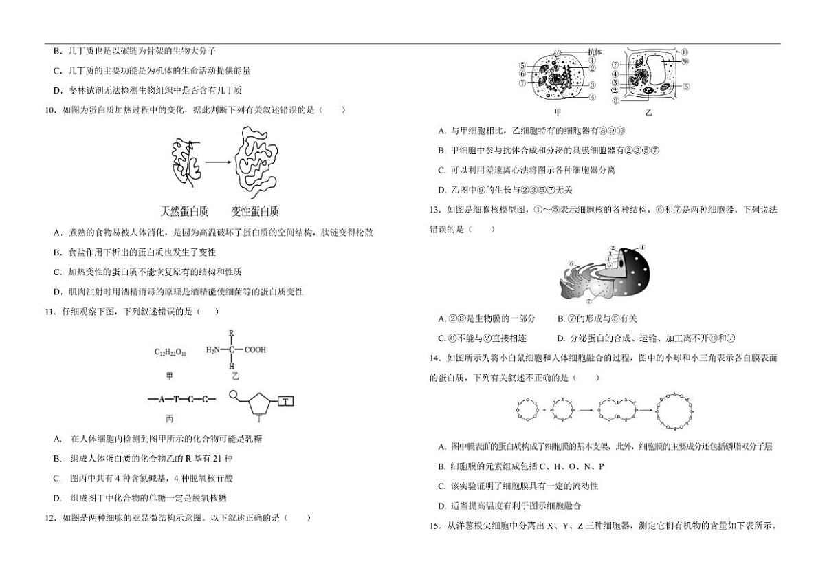 2025-2026学年西藏自治区昌都市高一上学期期末质量监测生物试卷（有答案））第2页