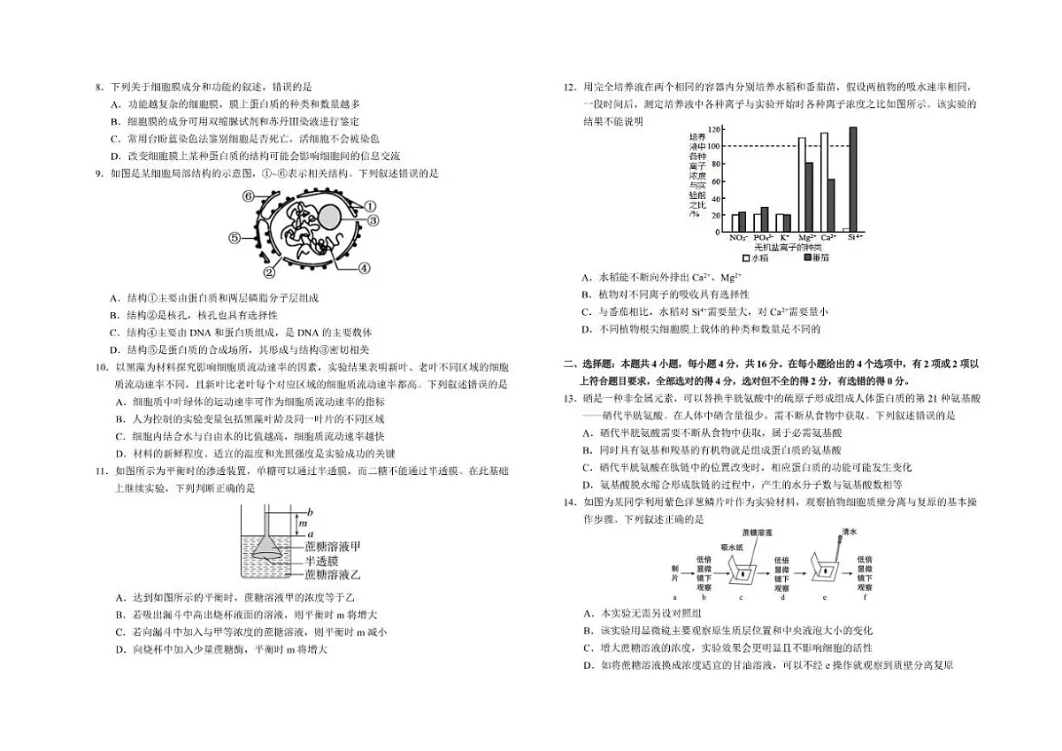 2025-2026学年江西省赣州市第一中学高一上学期12月第二次质量检测生物试题（有答案）第2页