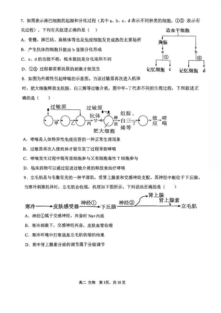 2025-2026学年天津市北辰区第四十七中学高二上学期第二次月考生物试卷（有答案）第3页