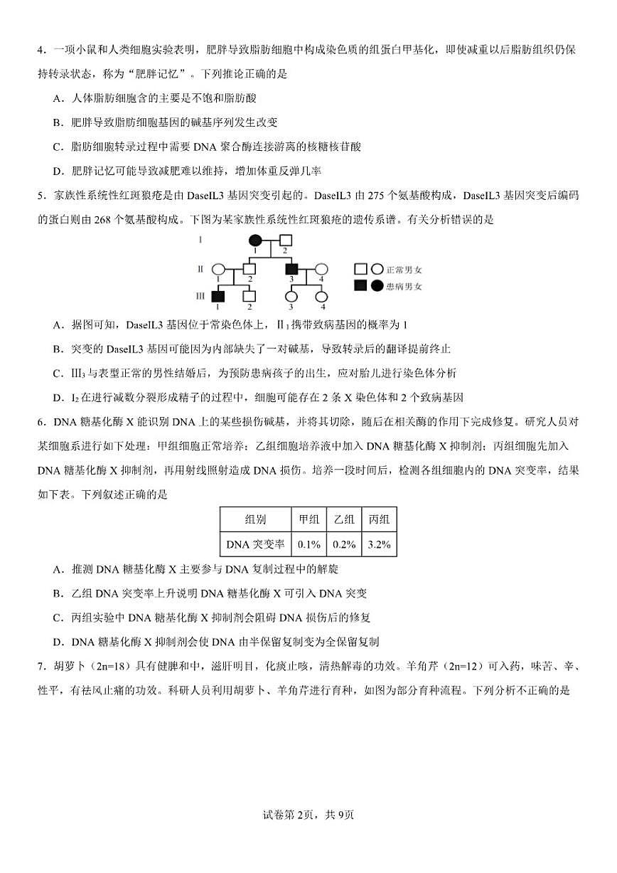 2025-2026学年湖北省荆州中学高三上学期12月月考生物试卷（有答案）第2页