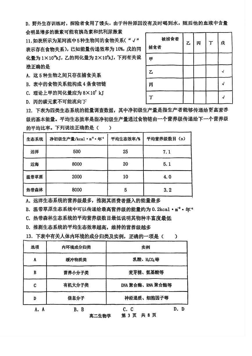 2025-2026学年天津市滨海新区塘沽第一中学高二上学期12月月考生物试题（有答案）第3页