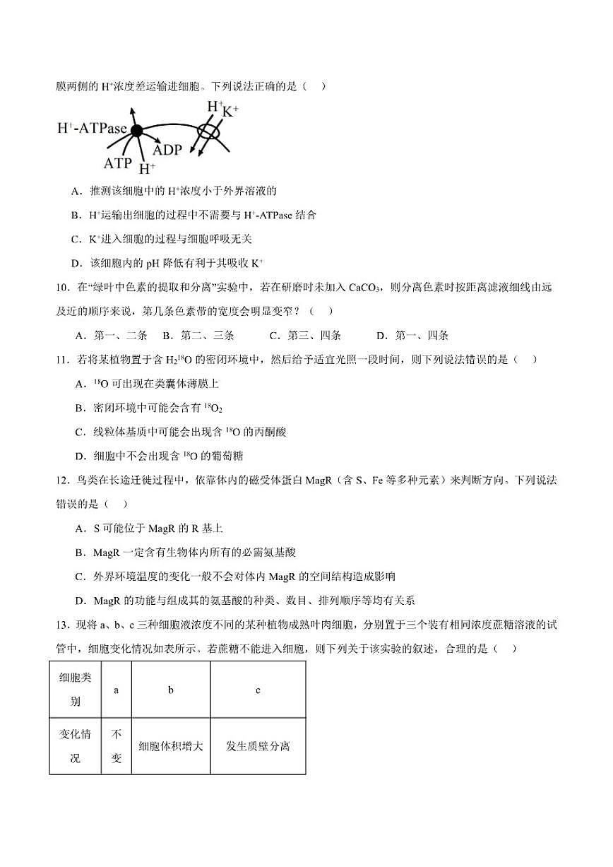 2024-2025学年陕西省西安市高一上学期期末质量监测生物试卷（有答案）第3页