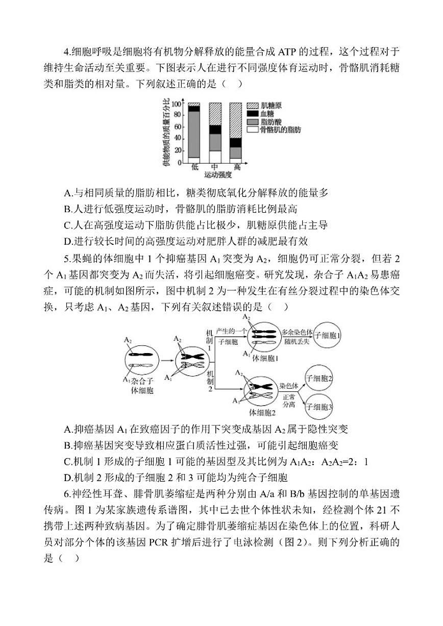 2026届陕西师范大学附属中学高三上学期一模考试生物试题（有答案）第2页