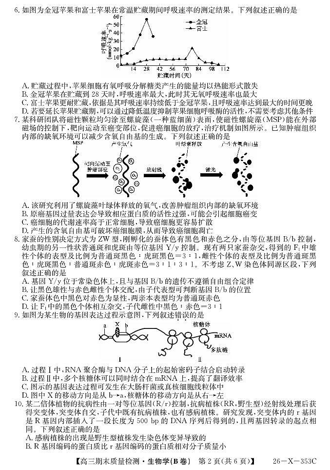 安徽省县域合作共享联盟2025-2026学年高三上学期1月期末质量检测-生物（B卷)第2页