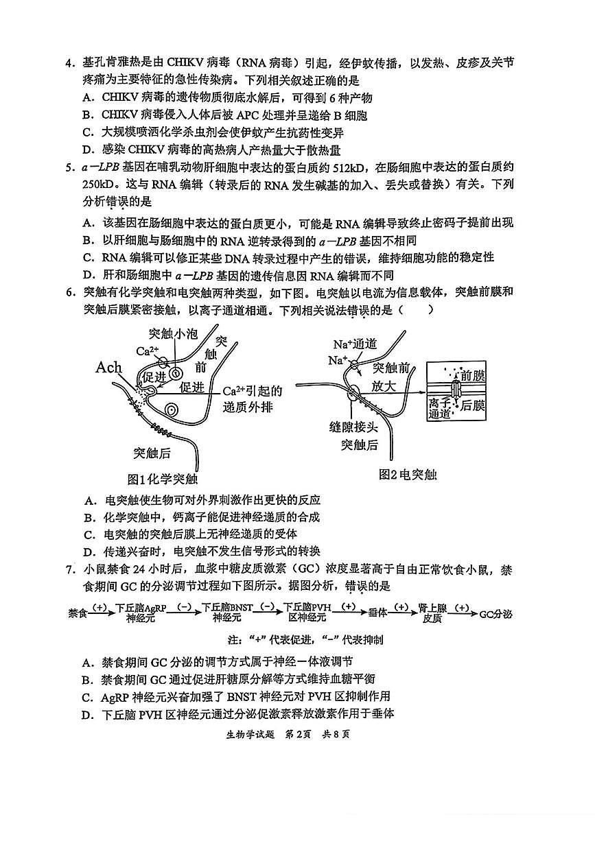 广东省惠州市2025-2026学年高三上学期第二次调研考试生物试卷（月考）第2页