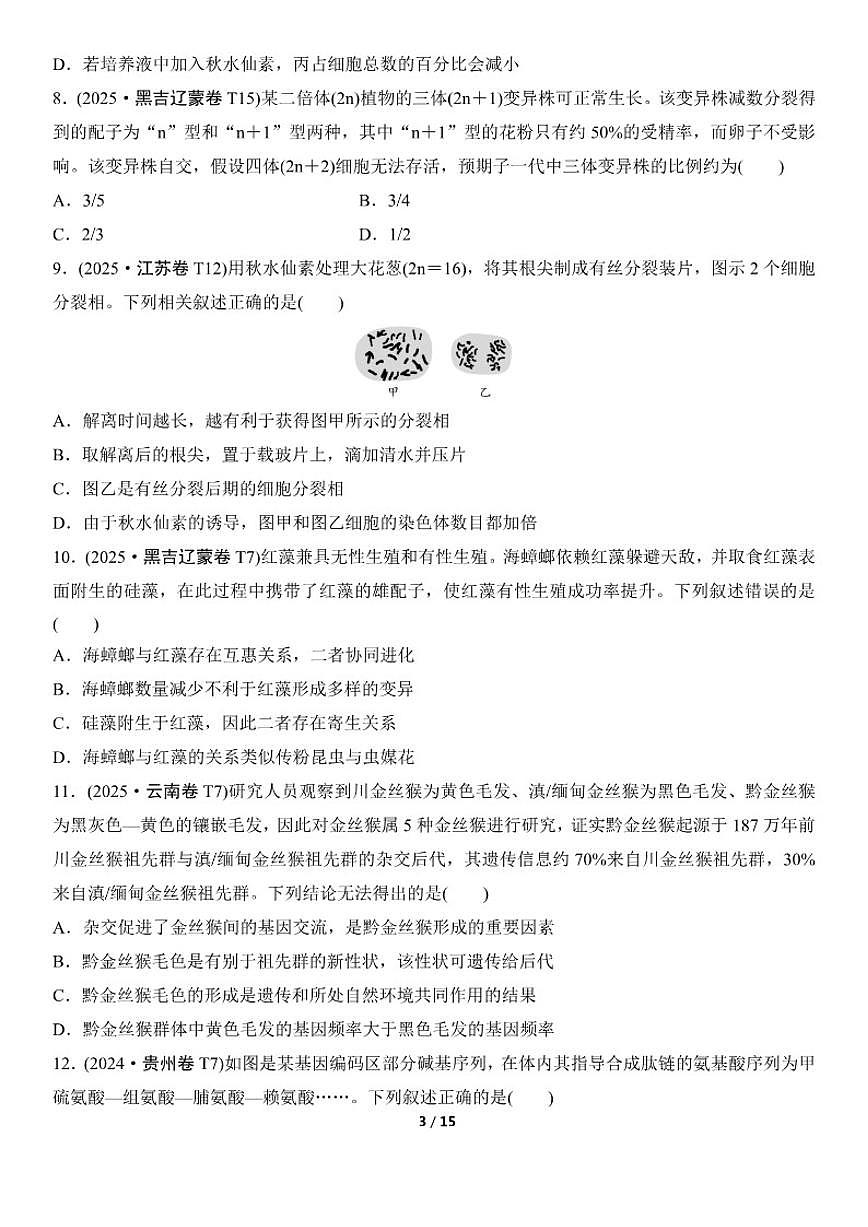 高考生物总复习练真题刷模拟6变异与进化（有答案）第3页