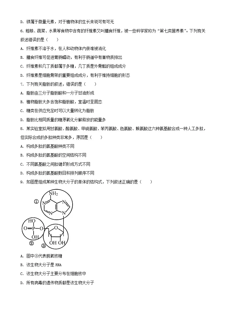 四川省南充市2023_2024学年高一生物上学期期末考试含解析第2页