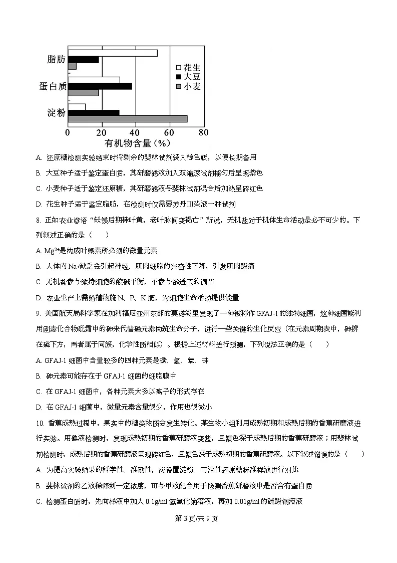 重庆市酉阳第二中学校2024-2025学年高一上学期10月月考生物试题 Word版无答案第3页