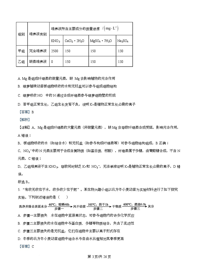 重庆市育才中学2025-2026学年高一上学期12月月考生物试卷  Word版含解析第3页
