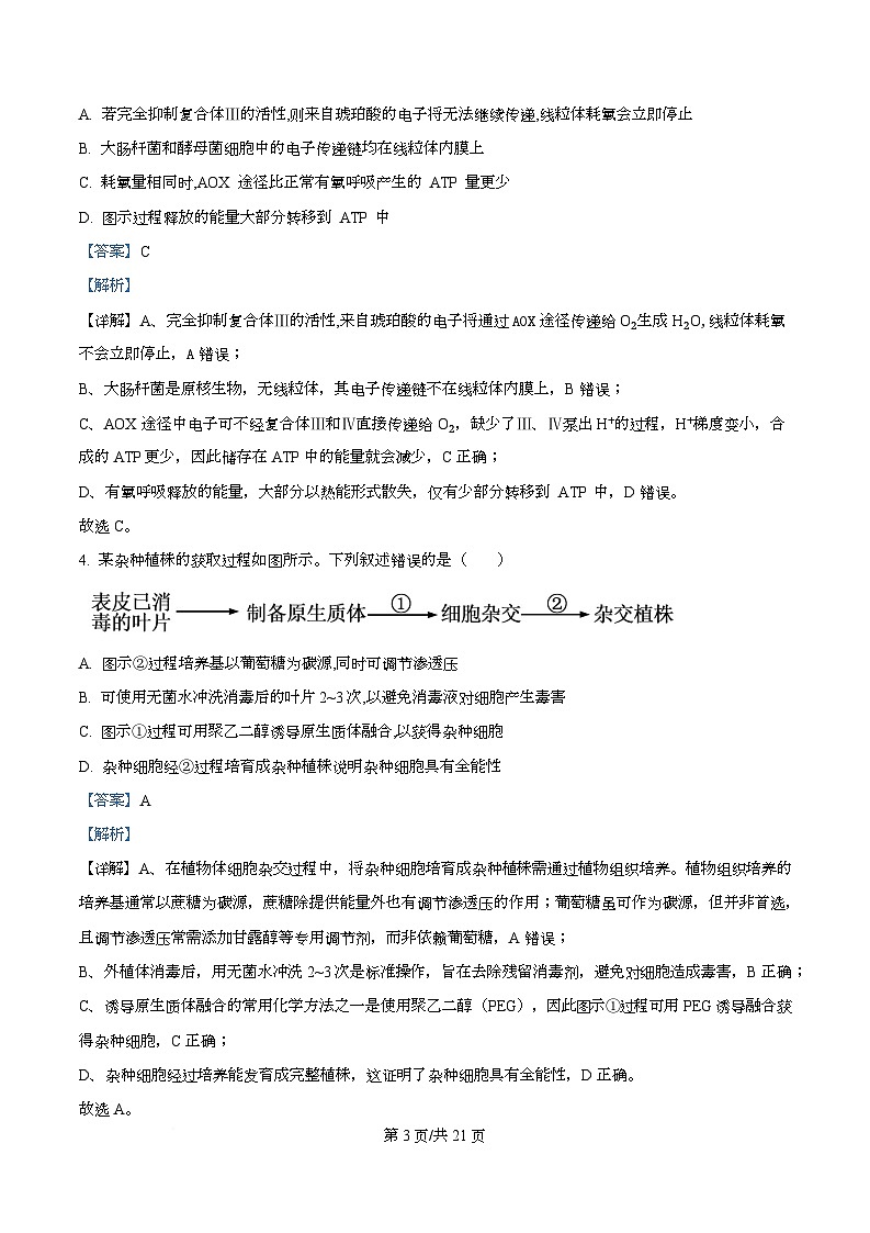 重庆市第八中学校2026届高三一模考试生物试题  Word版含解析第3页