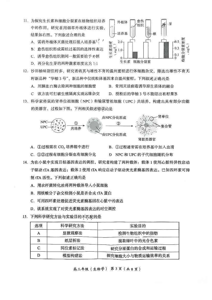 北京市海淀区2025-2026学年第一学期高三期末考试 生物试题+答案第3页