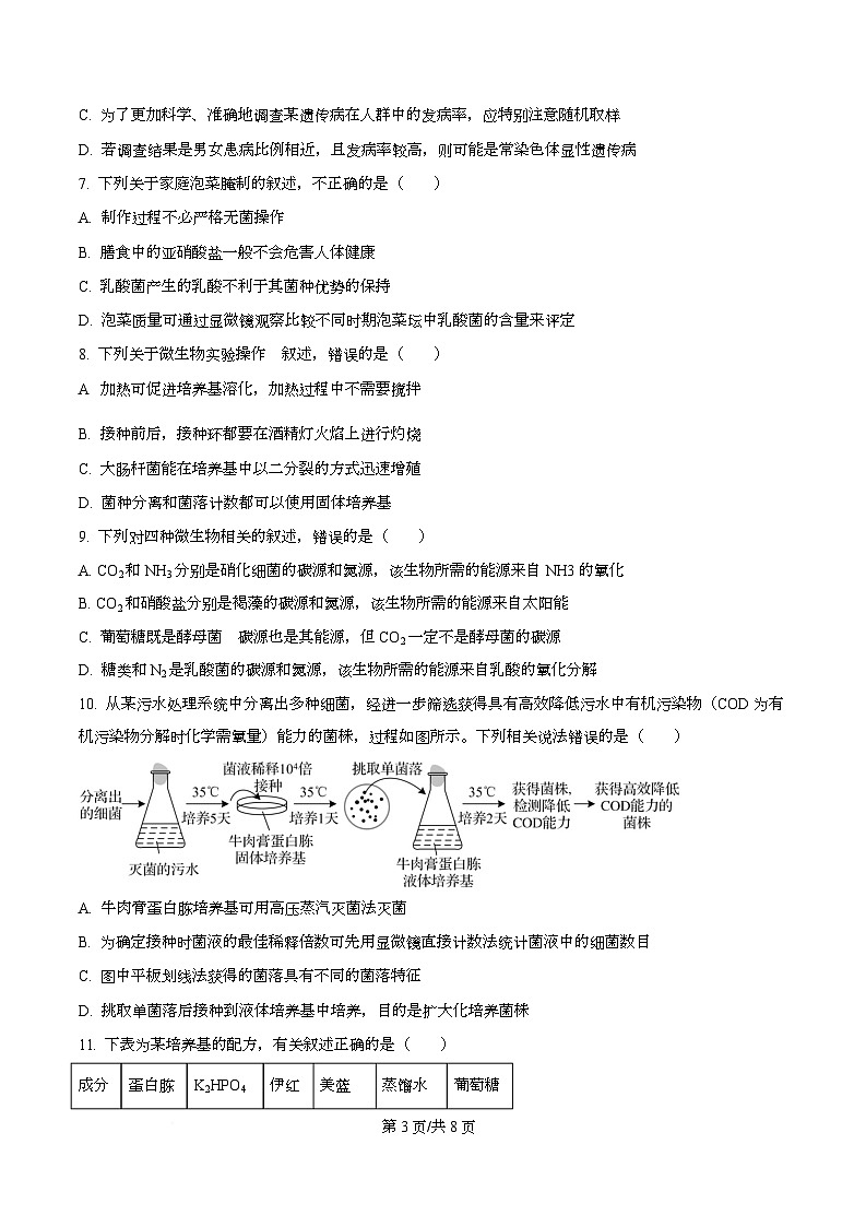 四川省眉山市仁寿县第一中学南校区2025-2026学年高二上学期12月月考生物试题（原卷版）第3页