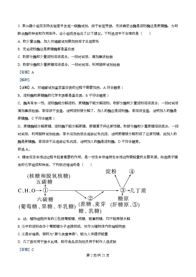 四川省南充市仪陇县四川省仪陇中学2025-2026学年高一上学期12月月考生物试题 Word版含解析第2页