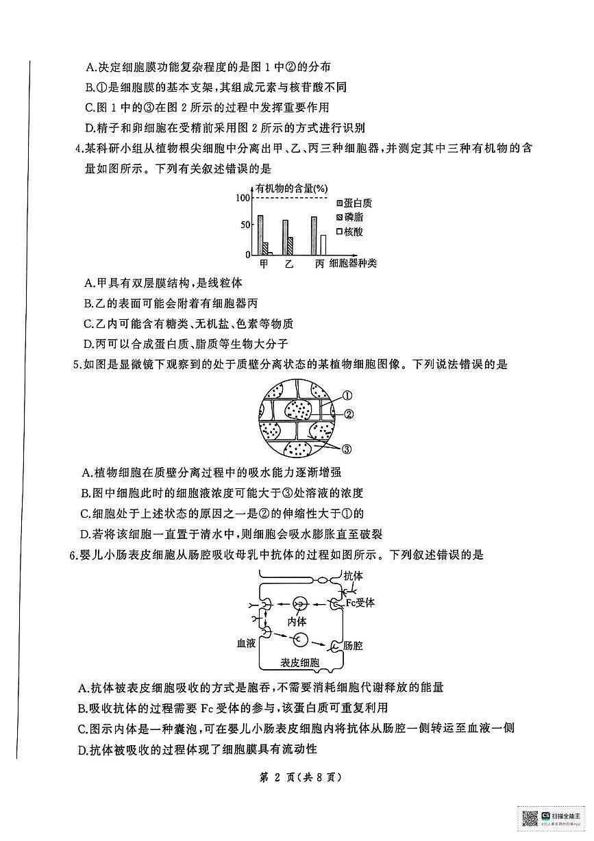 山东省济南市名校联考2025-2026学年高一上学期1月月考生物试题第2页