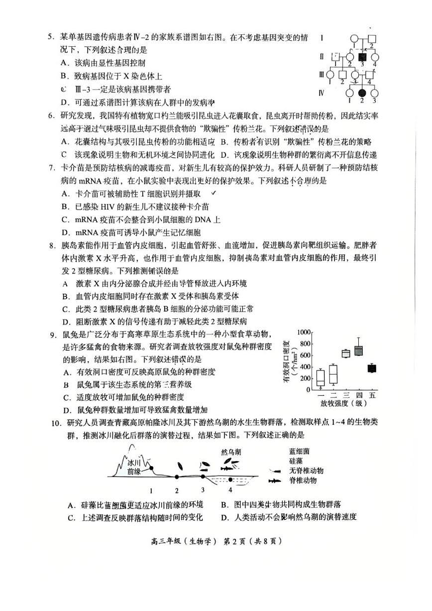 2025-2026学年北京市海淀区第一学期高三期末考试生物试题_(含答案_)第2页