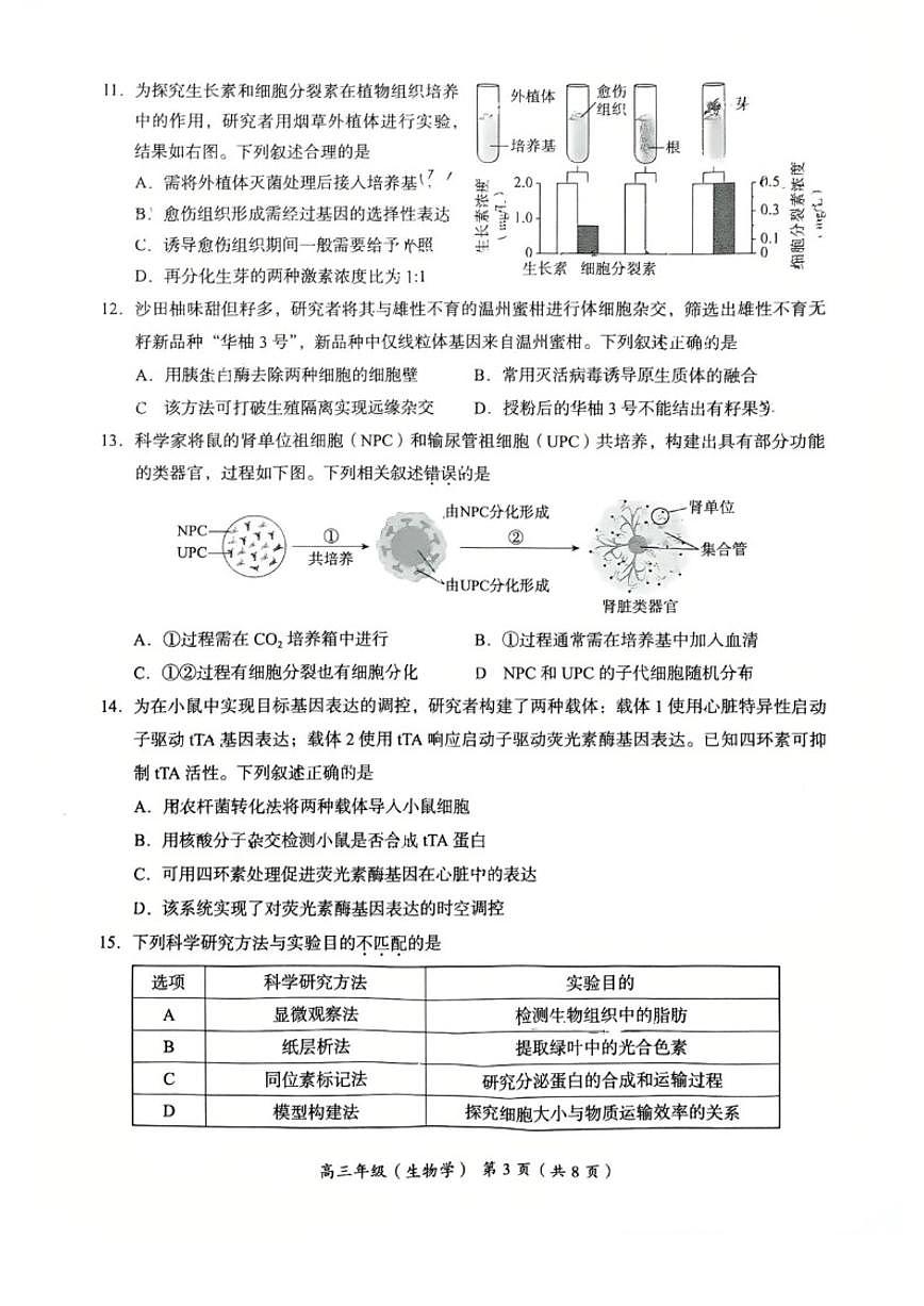 2025-2026学年北京市海淀区第一学期高三期末考试生物试题_(含答案_)第3页