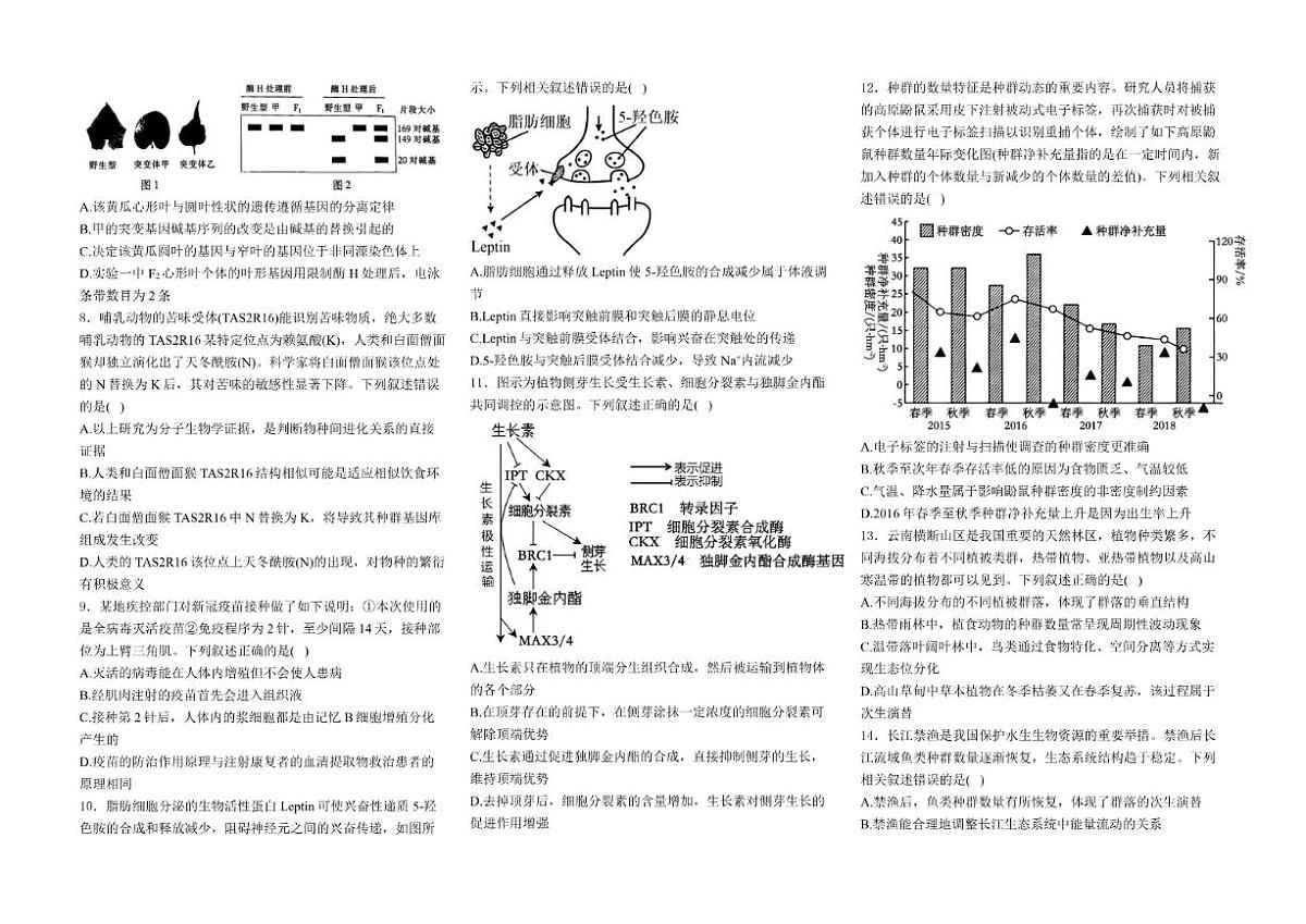 2025-2026学年甘肃省天水市清水县联考高三上学期1月期末生物试题（含答案）第2页