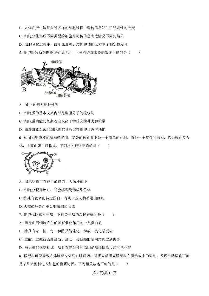 2025-2026学年吉林省延边朝鲜族自治州高一上学期期末学业质量检测生物试卷（含答案）第3页
