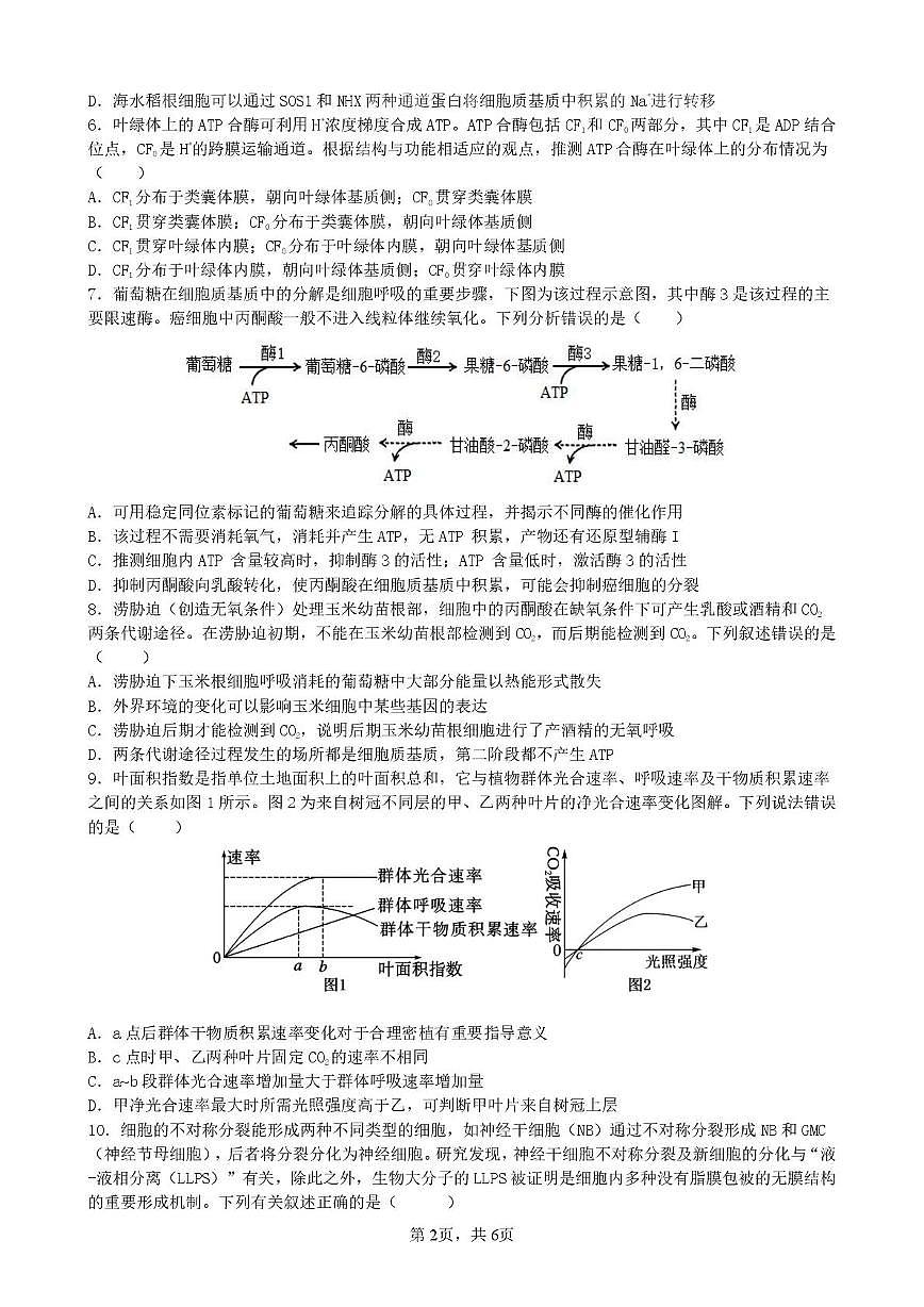 陕西省西安市铁一中2025-2026学年高三上学期12月月考生物试卷第2页