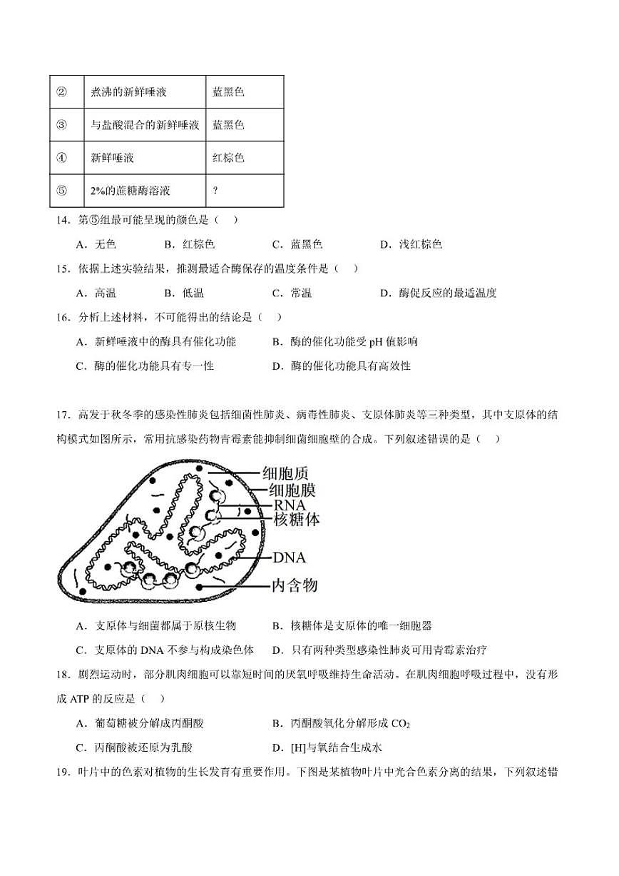 2025-2026学年浙江省名校联合体高一上学期12月份联考生物试卷（有答案）第3页