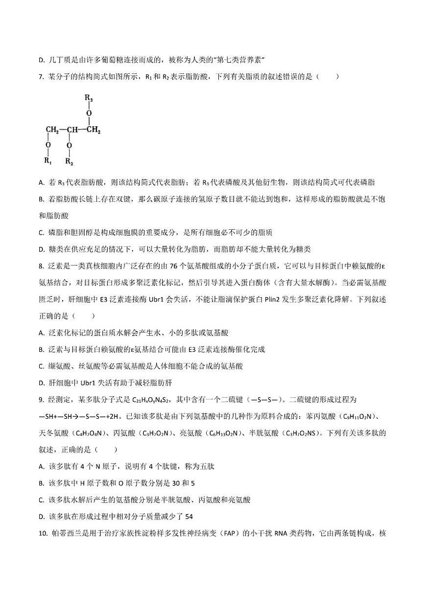 2025-2026学年重庆市名校联盟高一上学期第一次联合考试（期中）生物试卷（有答案）第3页