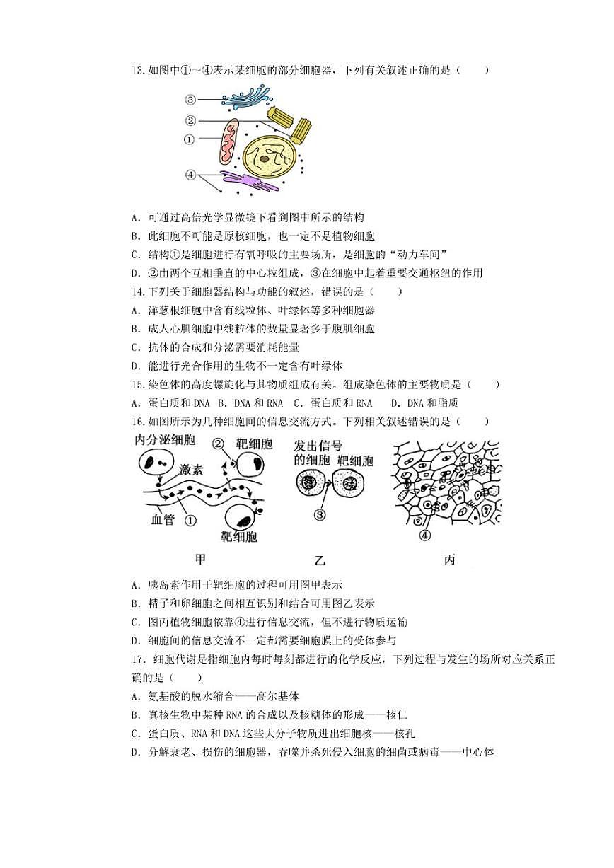 2025-2026学年宁夏回族自治区银川市永宁县永宁中学高一上学期第二次月考生物试题（有答案）第3页