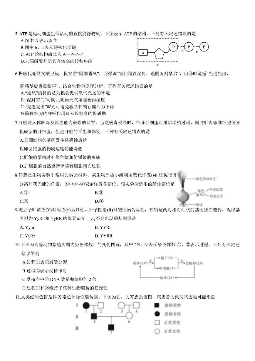 山西省2025年普通高中学业水平合格性考试适应性测试生物试卷（有答案）第2页