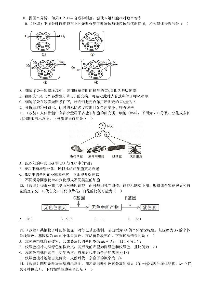重庆市七校联考2024-2025学年高一下学期第一次月考生物试卷（无答案）第3页